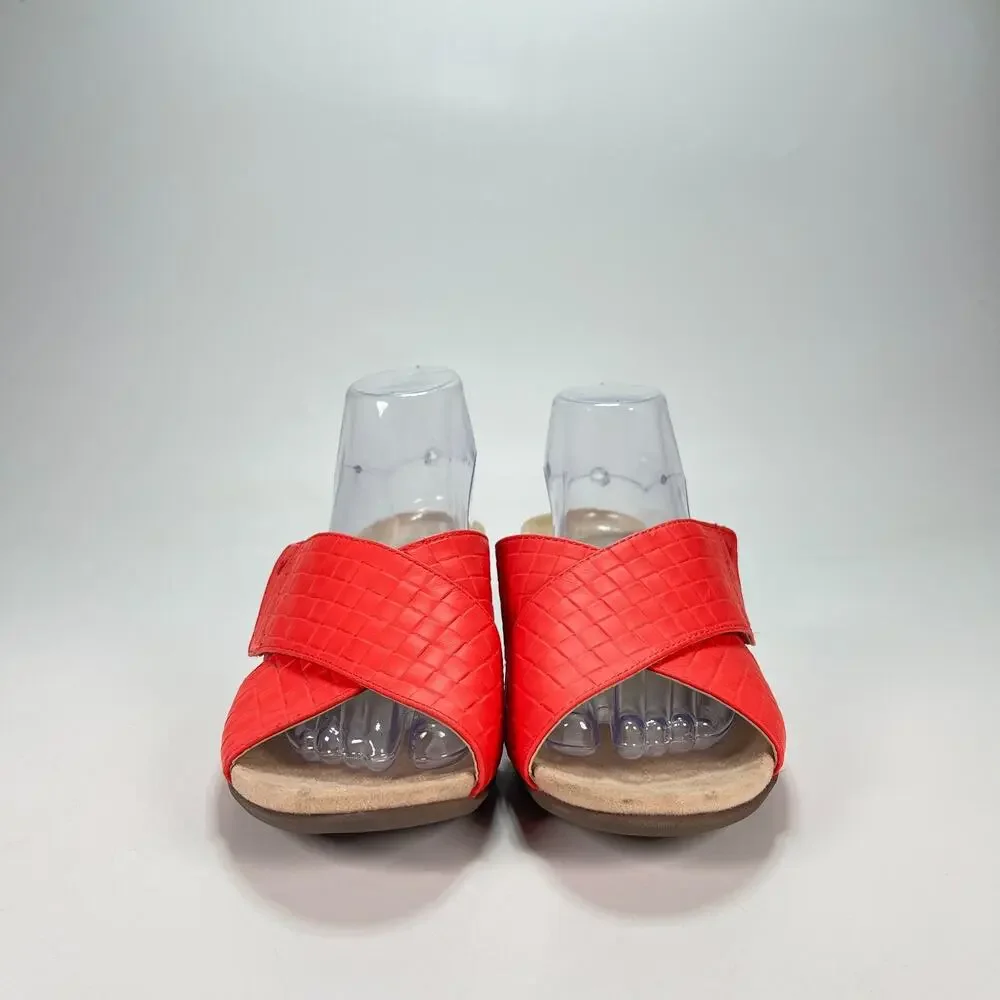 Vionic Leticia Poppy Leather Comfort Orthotic Slides Wedge Sandals Women's Sz 10